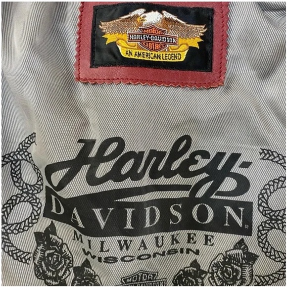 HARLEY-DAVIDSON | Red Genuine Leather Moto Studded Zip Up Women’s Vest Sz S - Picture 10 of 15